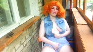 Masturbation On The Balcony Red-Haired Beauty