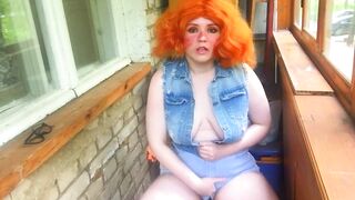 Masturbation On The Balcony Red-Haired Beauty