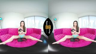 VR 180 - Solo Gamer Girl Milana Ricci Masturbating to VR Porn