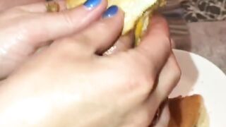 Wife was so Hungry she made herself a Cock Meat Sandwich W/ Cheese to Eat