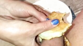 Wife was so Hungry she made herself a Cock Meat Sandwich W/ Cheese to Eat