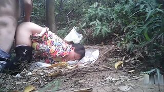 Bareback Doggystyle with Asian Prostitute Outdoors