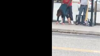 Husband catches his wife cheating at the bus stop after sex