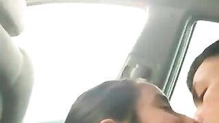 Latina surprised at getting filmed sucking cock in a car