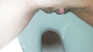 Piss in Toilet. Washing Hairy Pussy in Period Days. Close Up.