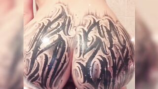 Inked Babe Bathtub Oil Play with Dildo