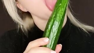 Blonde from OnlyFans Sucks her Huge Cucumber