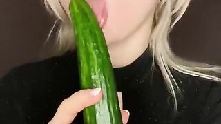 Blonde from OnlyFans Sucks her Huge Cucumber