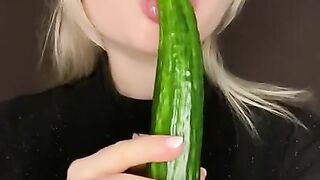 Blonde from OnlyFans Sucks her Huge Cucumber