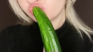 Blonde from OnlyFans Sucks her Huge Cucumber