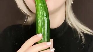 Blonde from OnlyFans Sucks her Huge Cucumber