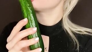 Blonde from OnlyFans Sucks her Huge Cucumber