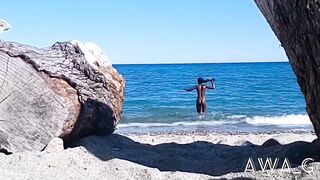 Pissing_ a Filthy French Whore Urinates at the Beach in Front of Tourists