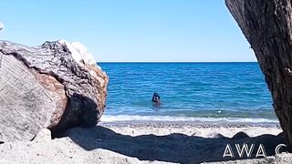 Pissing_ a Filthy French Whore Urinates at the Beach in Front of Tourists