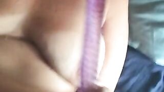 Giant Purple Bubble Wand in Cougar’s Asshole, Smaller one in her Wet Pussy Toying all Holes