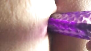 Giant Purple Bubble Wand in Cougar’s Asshole, Smaller one in her Wet Pussy Toying all Holes