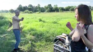 Police woman Josephine Jackson fucks with biker outdoors