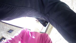 pink outfit in outdoor blowjob and oral creampie