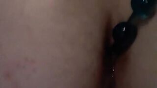 Daddy makes me Pull Blue Anal Beads out of my Tight Asshole