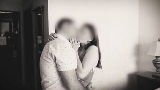 Elevator kiss then wife sucks lover and husband