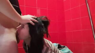 Trash Slut Sucks in the Mall Toilet