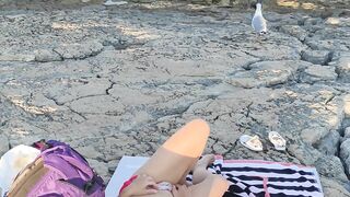 Day 11 - Italian MILF with Small Tits Touching her Pussy in Public Beach, People Watching, Risky