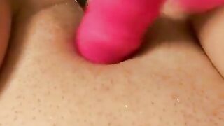 Extremely wet pussy fucked with dildo