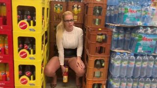 Sexy German bitch pisses on produce inside Supermarket