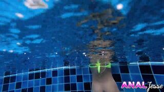 Asian Teen Swimming with Huge Buttplug