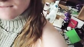 Cute trans girl redhead in sweater a teases and plays