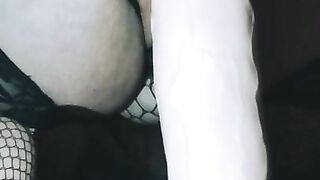 Goth Pawg BBW riding 12 inch huge big dildo solo cosplay in fishnet Play anal plug