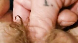 Finger fucking her Hairy Dripping Wet Pussy while she Cums Hard