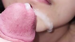 chinese slut gets face cummed on