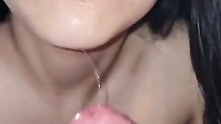 chinese slut gets face cummed on