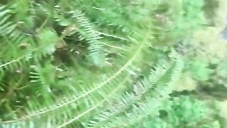 Peeing on the bank near a small waterfall