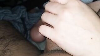 Step mom slow handjob teasing step son dick in bed