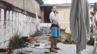 Guy undressing to pee and Smoke / fetish man