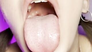 Mouth teasing. Sloppy girl with braces