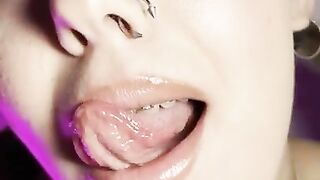 Mouth teasing. Sloppy girl with braces