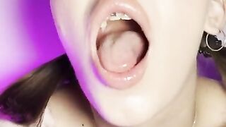 Mouth teasing. Sloppy girl with braces