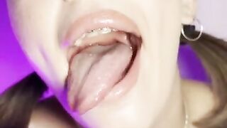 Mouth teasing. Sloppy girl with braces