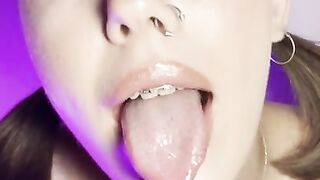 Mouth teasing. Sloppy girl with braces