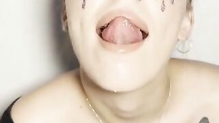 Sloppy ahegao by girl with braces. Spit fetish