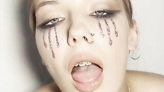 Sloppy ahegao by girl with braces. Spit fetish