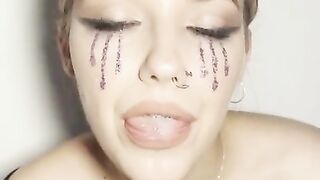 Sloppy ahegao by girl with braces. Spit fetish