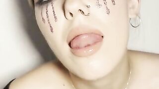 Sloppy ahegao by girl with braces. Spit fetish