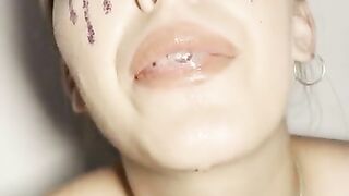 Sloppy ahegao by girl with braces. Spit fetish