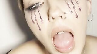 Sloppy ahegao by girl with braces. Spit fetish