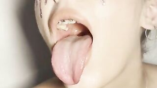 Sloppy ahegao by girl with braces. Spit fetish