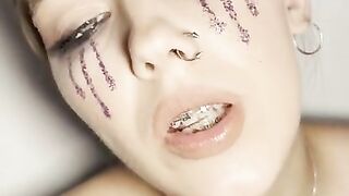 Sloppy ahegao by girl with braces. Spit fetish